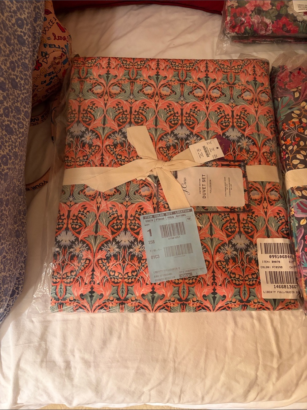 J. Crew Coral and Teal Floral-Print Duvet Set